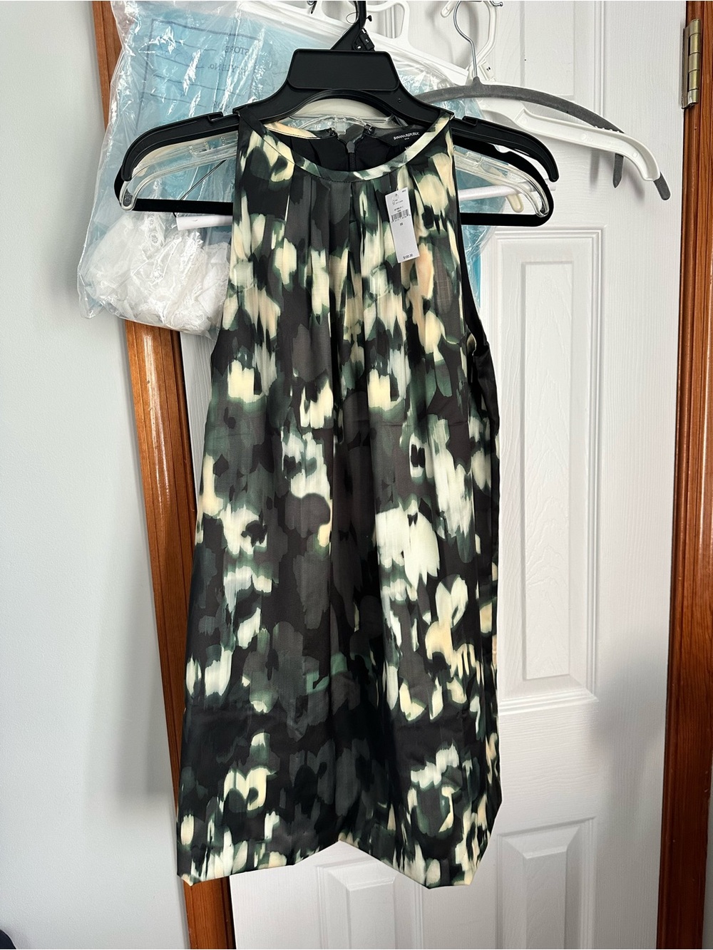 Banana Republic Black, Cream & Green Abstract Halter Mini Dress